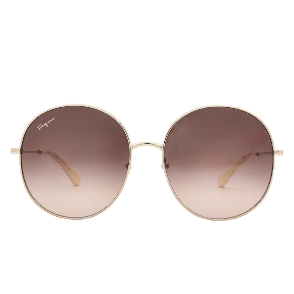 Salvatore Ferragamo Gold Round Sunglasses, NEW